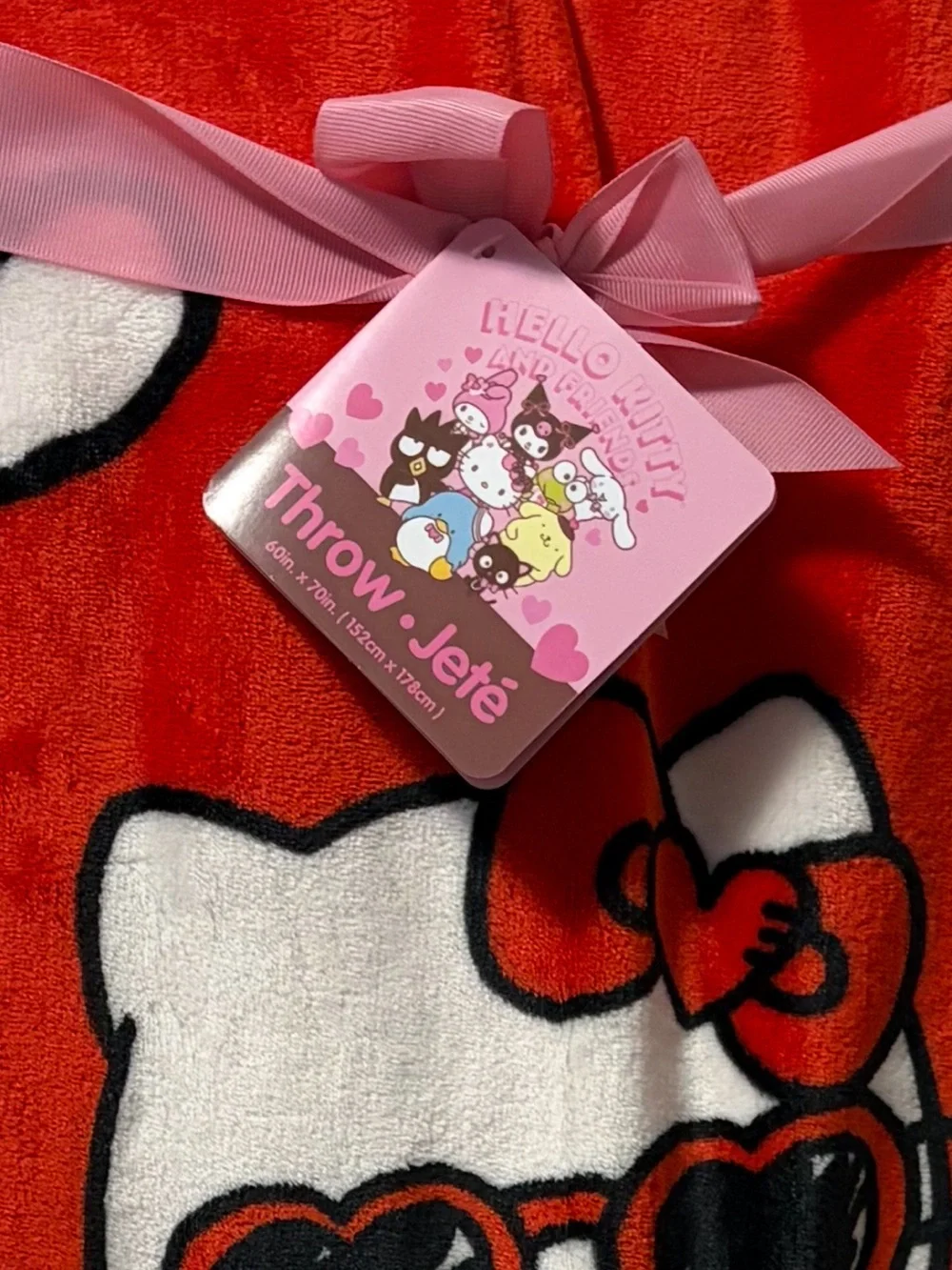 Hello Kitty Heart Red Fleece Throw with White Hearts and Black Sunglass Accents